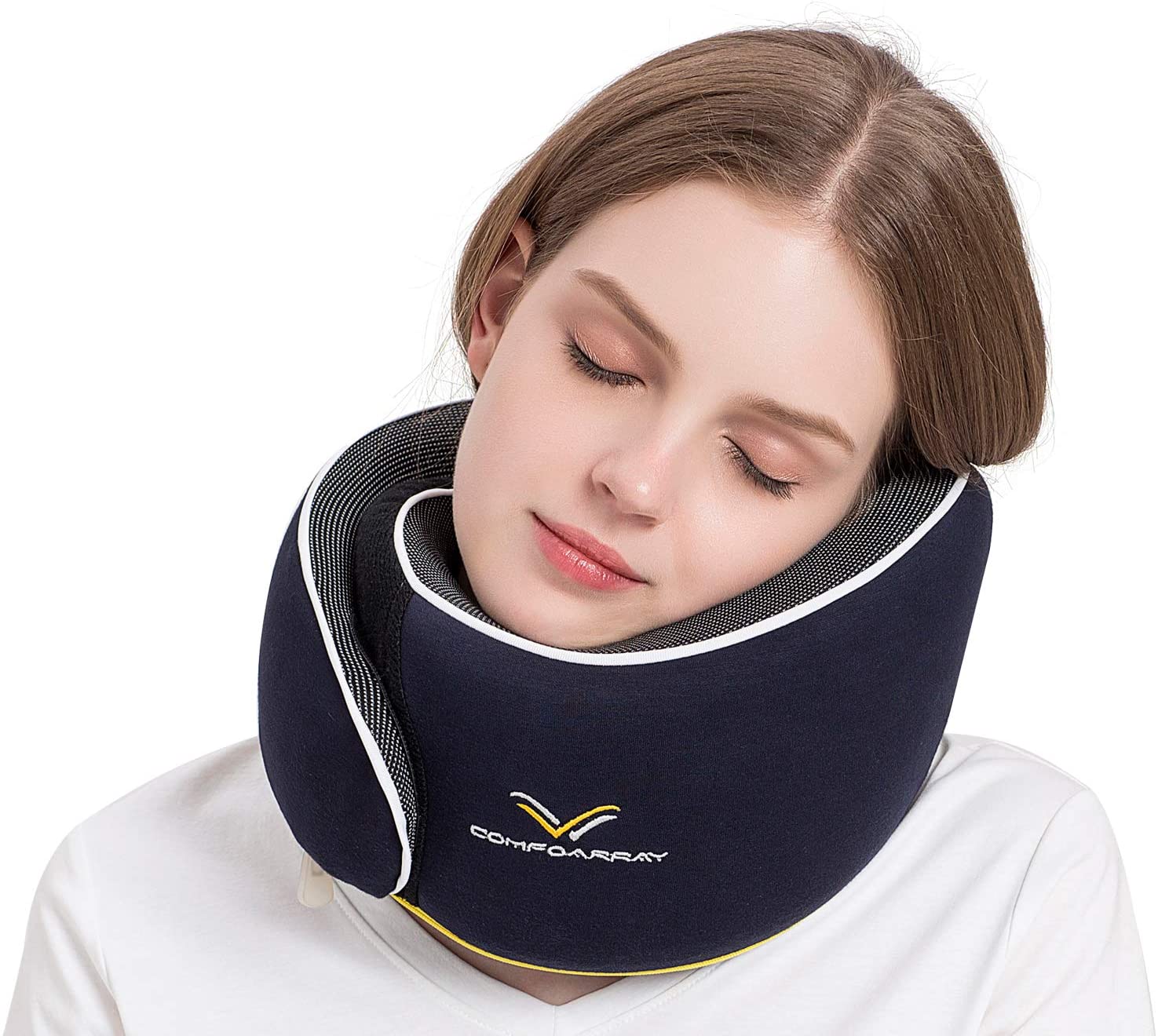 ComfoArray Travel Pillow, Neck Pillow for Airplane and Car. New Upgrade in 2020,Wider Adjustable Range, Suitable for Everyone's Size. Enhanced Front Support Effect.A Whole Set of Travel Kit.